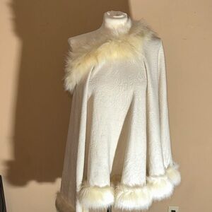 Cream faux Fur-Trimmed Wrap
